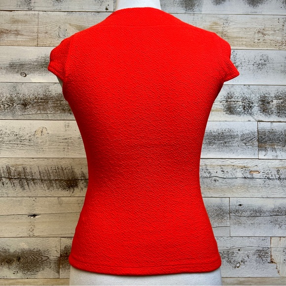 Anthropologie 9H15 STCL Red Stretch Top Size XXS V-Neck Waffled Fitted Retro Top - Picture 5 of 12